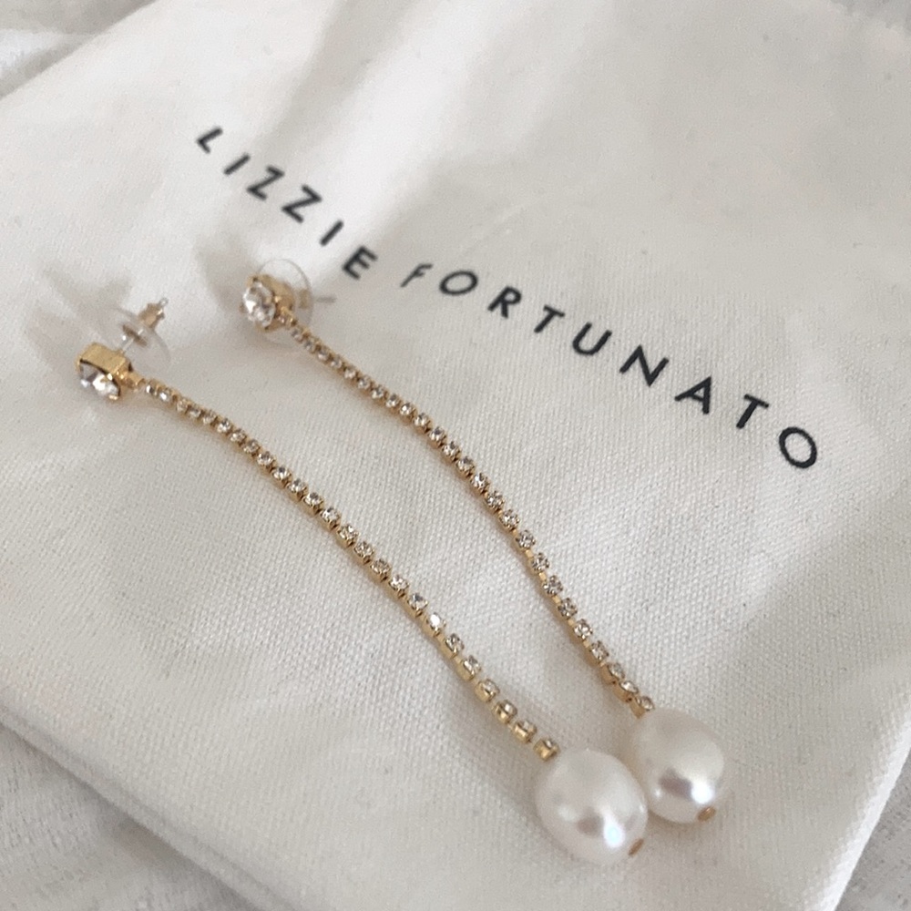 Lizzie Fortunato Pearl Rhinestone Chain Earrings